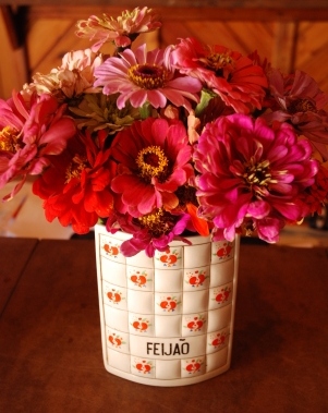 P.vase of zinnias